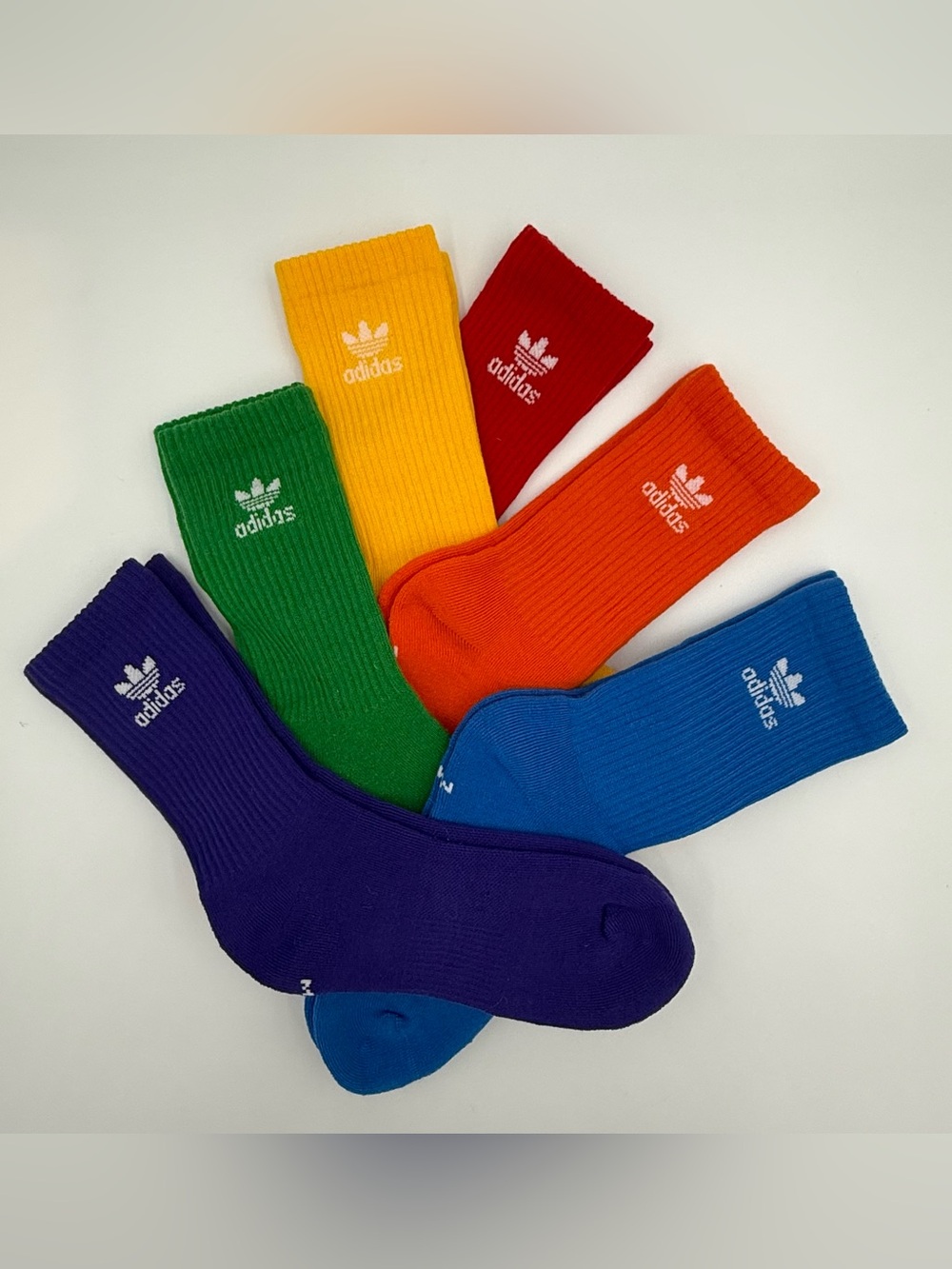 Adidas 6 pack Crew Socks Trefoil Multicolor Socks - Picture 2 of 5